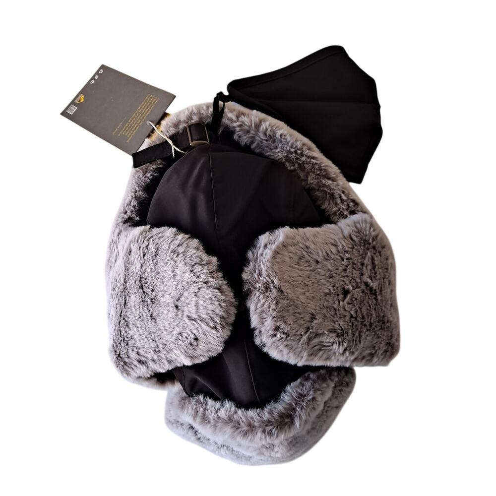 Unigear Black Ushanka Trapper Adjustable Winter Hat w/ Fur & Face Mask - OS NWT